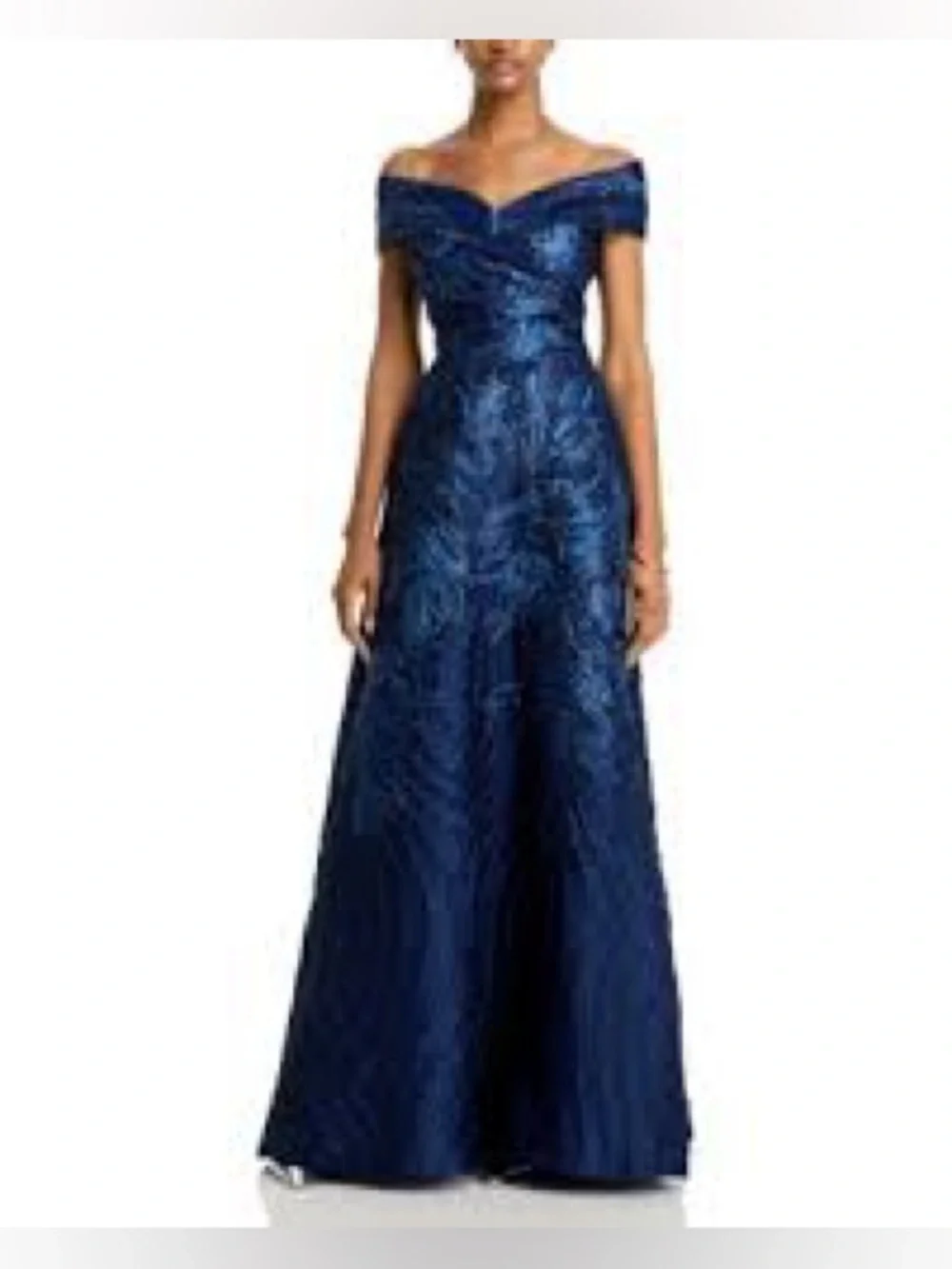 rickie freeman dresses Teri Jon Metallic Jacquard Off-the-Shoulder Gown - Champagne Gold Polyester/nylon/spandex Teri Jon by Rickie Freeman